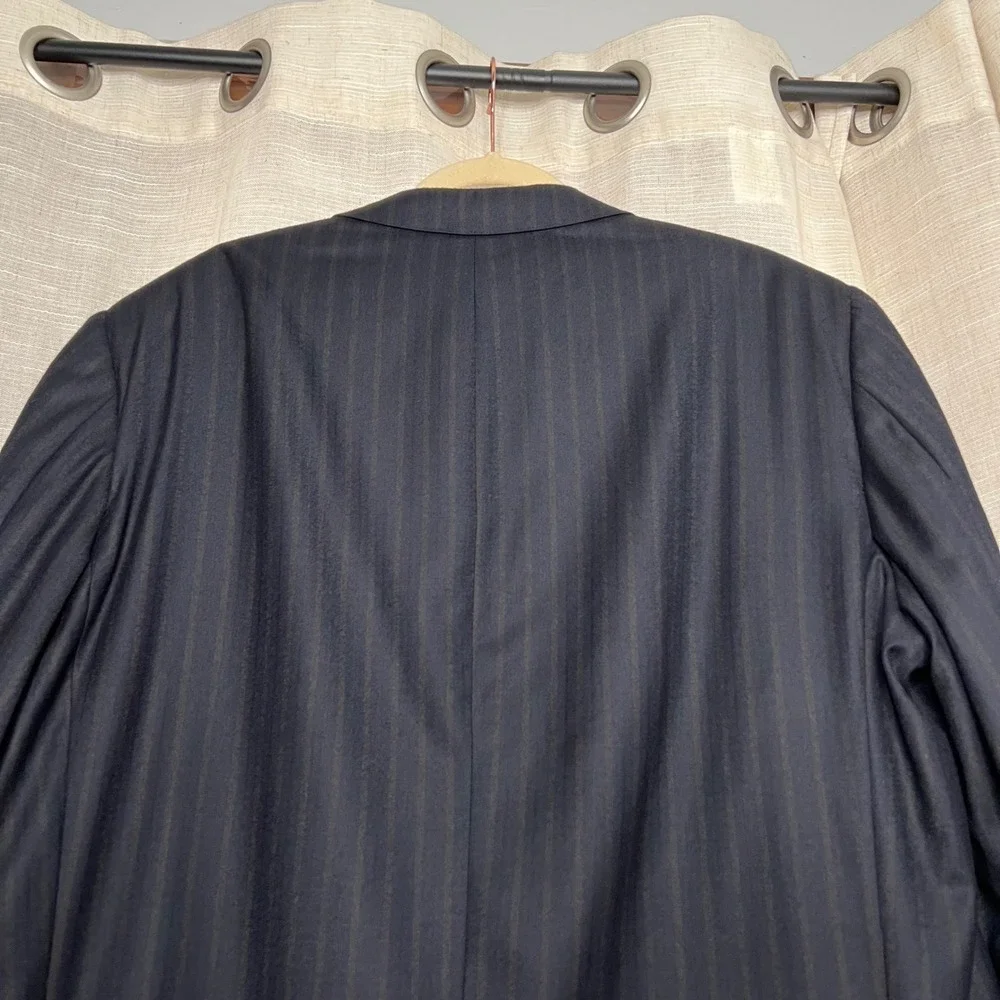 Ermegegildo Zegna 100% Wool Blazer Navy Blue Brown Stripe Men's Size EU 58 US 48